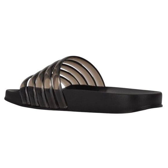NINE WEST SERENITY Women's Strappy Flats Slide Sandals Black Rubber Size 8 - Picture 2 of 9